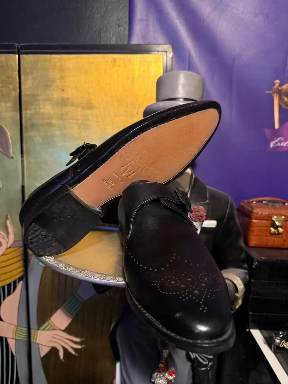 Classic Black Leather Single Monk Strap Loafers